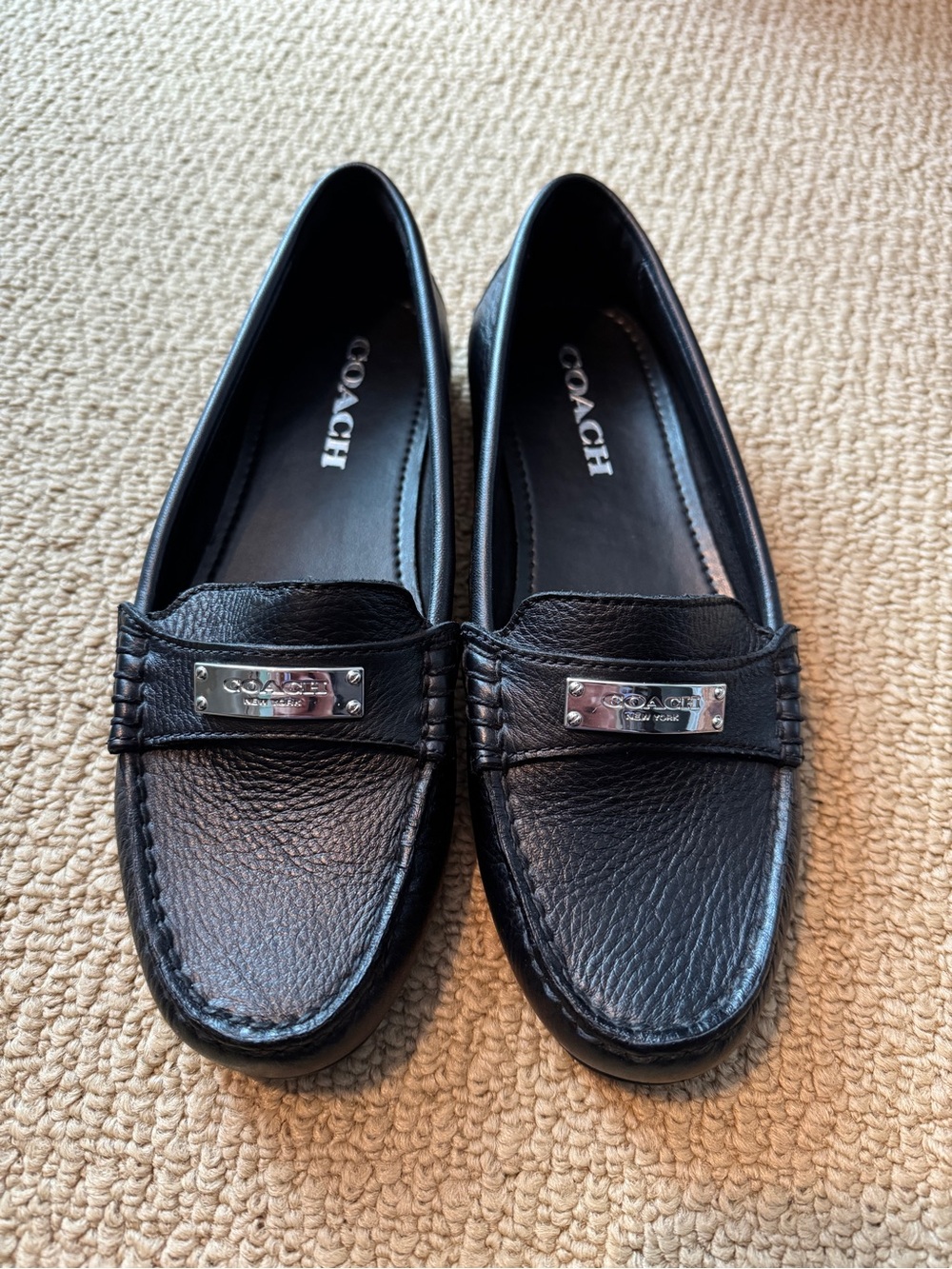 Coach Black Leather Logo Driver Loafers